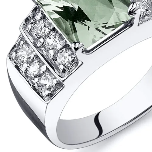 Green Amethyst Radiant Cut Sterling Silver Ring Size 5