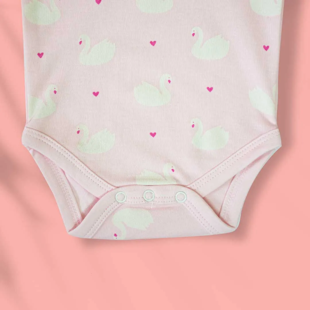 Half Sleeve Body Suit /Premium Cotton Onesie - Pink - Swan Love