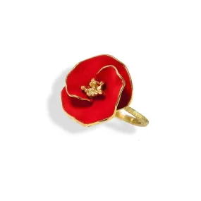 Handmade Gold Plated Silver Red Flower Ring