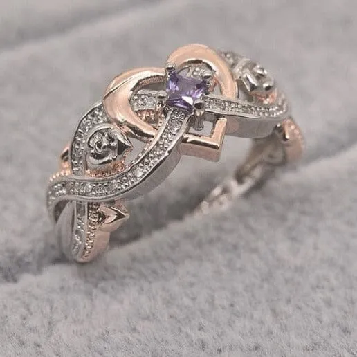 Heart Infinity Love Amethyst Ring - 925 Sterling Silver