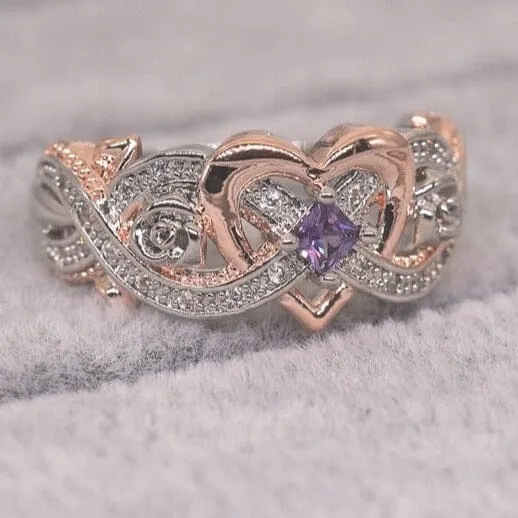 Heart Infinity Love Amethyst Ring - 925 Sterling Silver