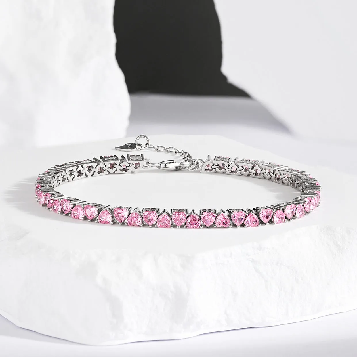 Heart Shape Pink Tennis Bracelet Female