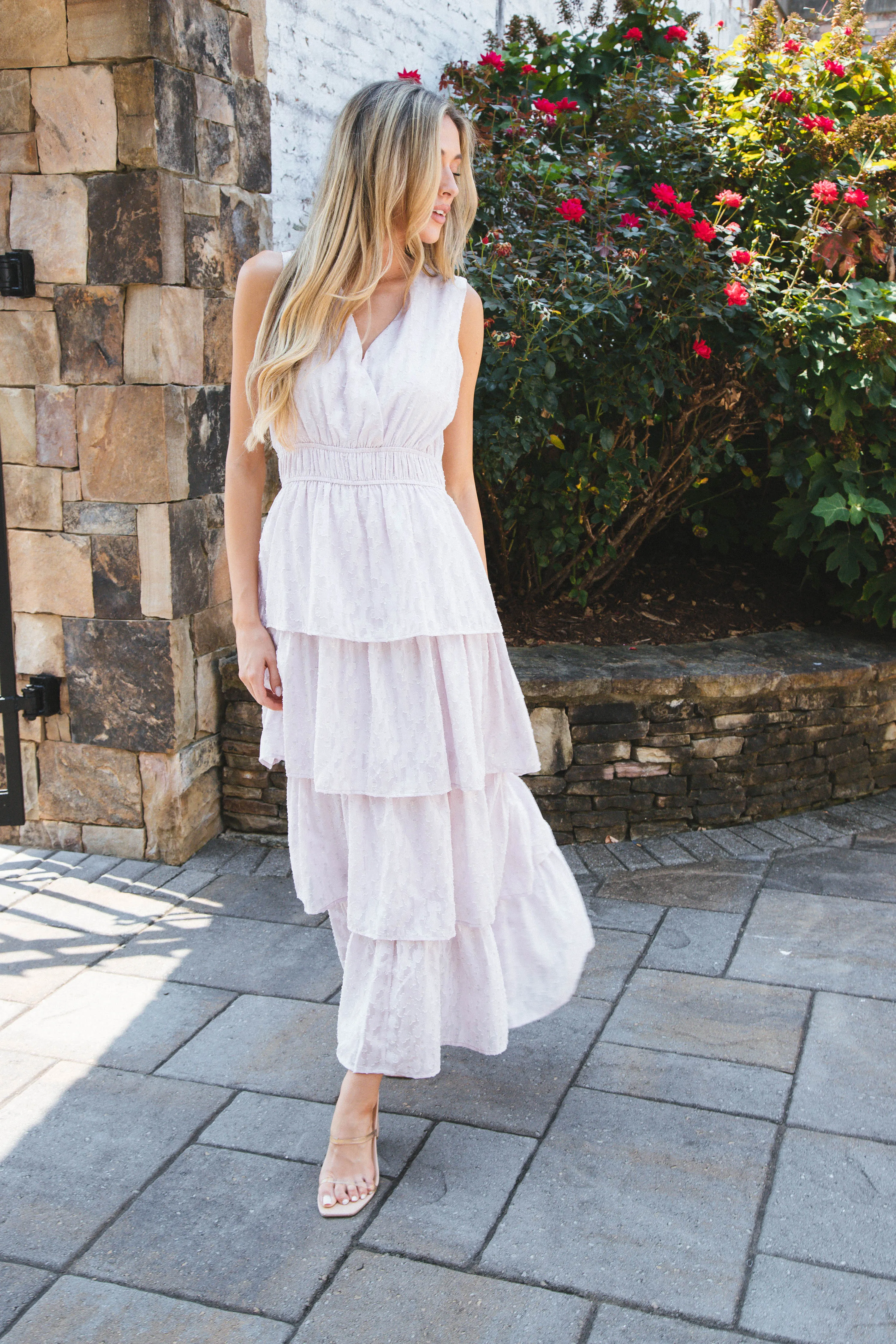 Hope Chiffon Tiered Dress, Pale Pink