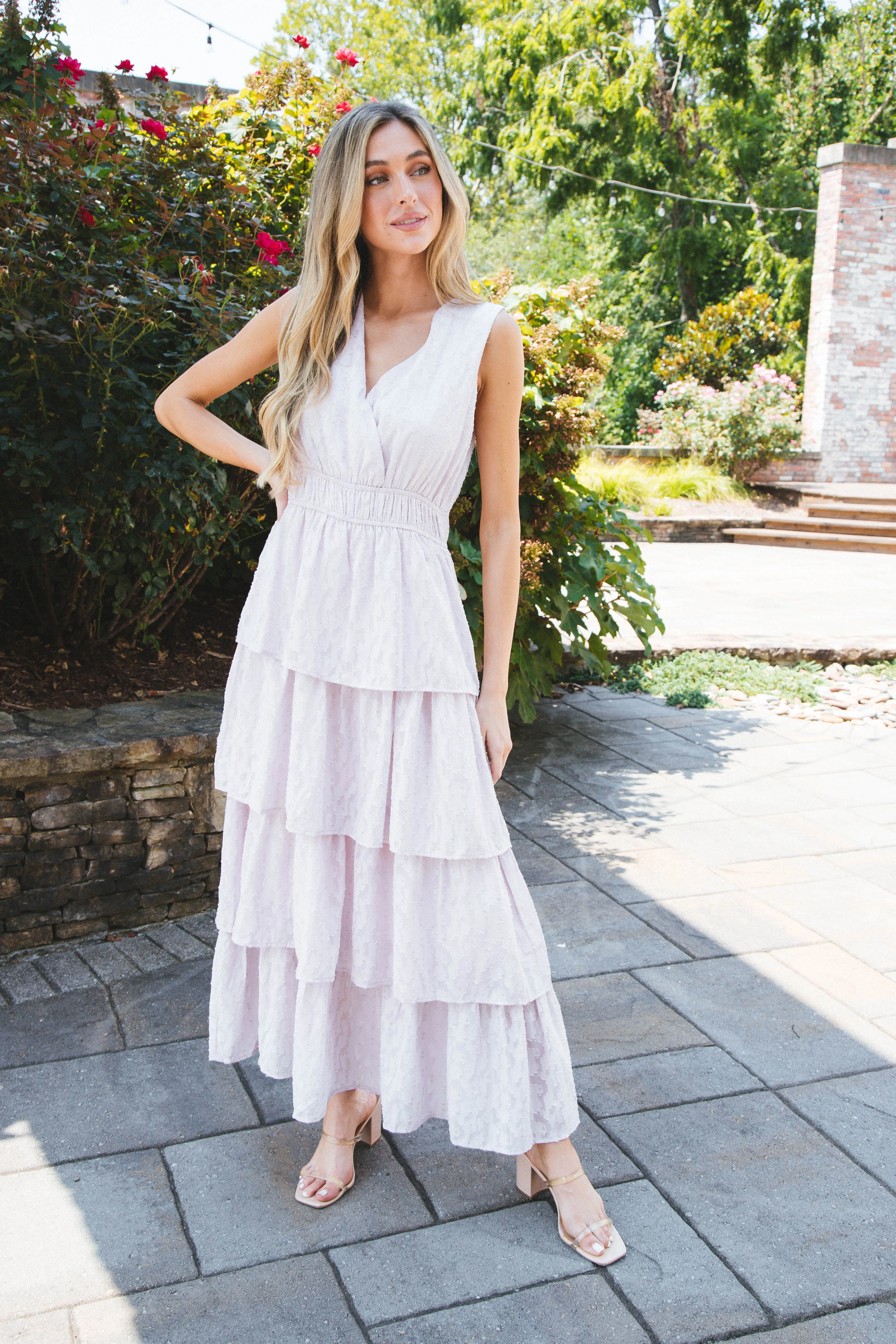 Hope Chiffon Tiered Dress, Pale Pink