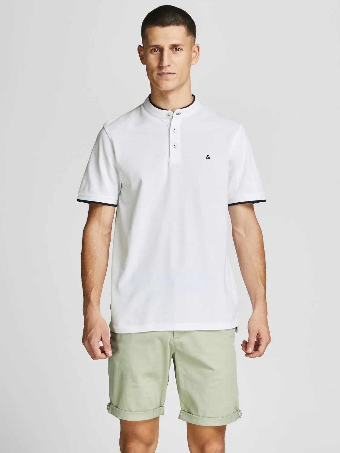 Jack & Jones Mens 'JJ Paulos Mao' Grandad Neck Polo T-Shirt