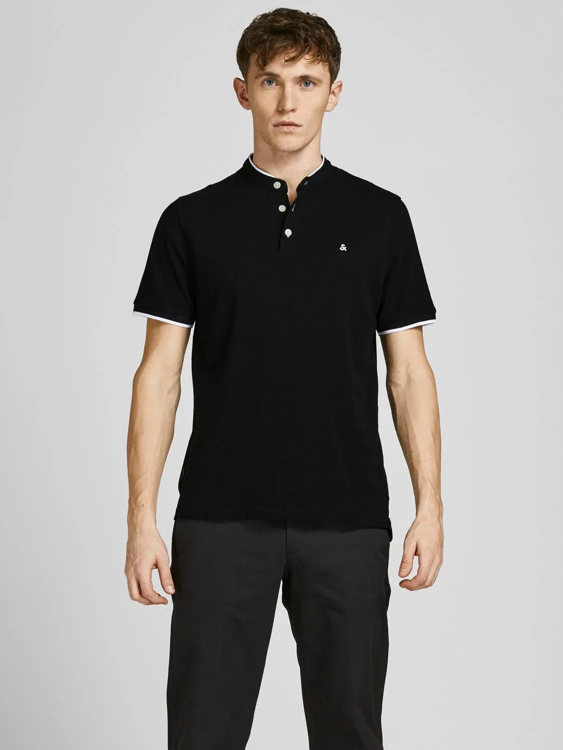 Jack & Jones Mens 'JJ Paulos Mao' Grandad Neck Polo T-Shirt