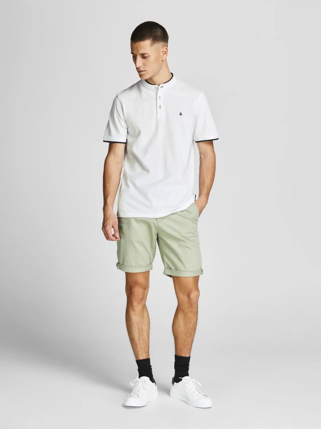 Jack & Jones Mens 'JJ Paulos Mao' Grandad Neck Polo T-Shirt