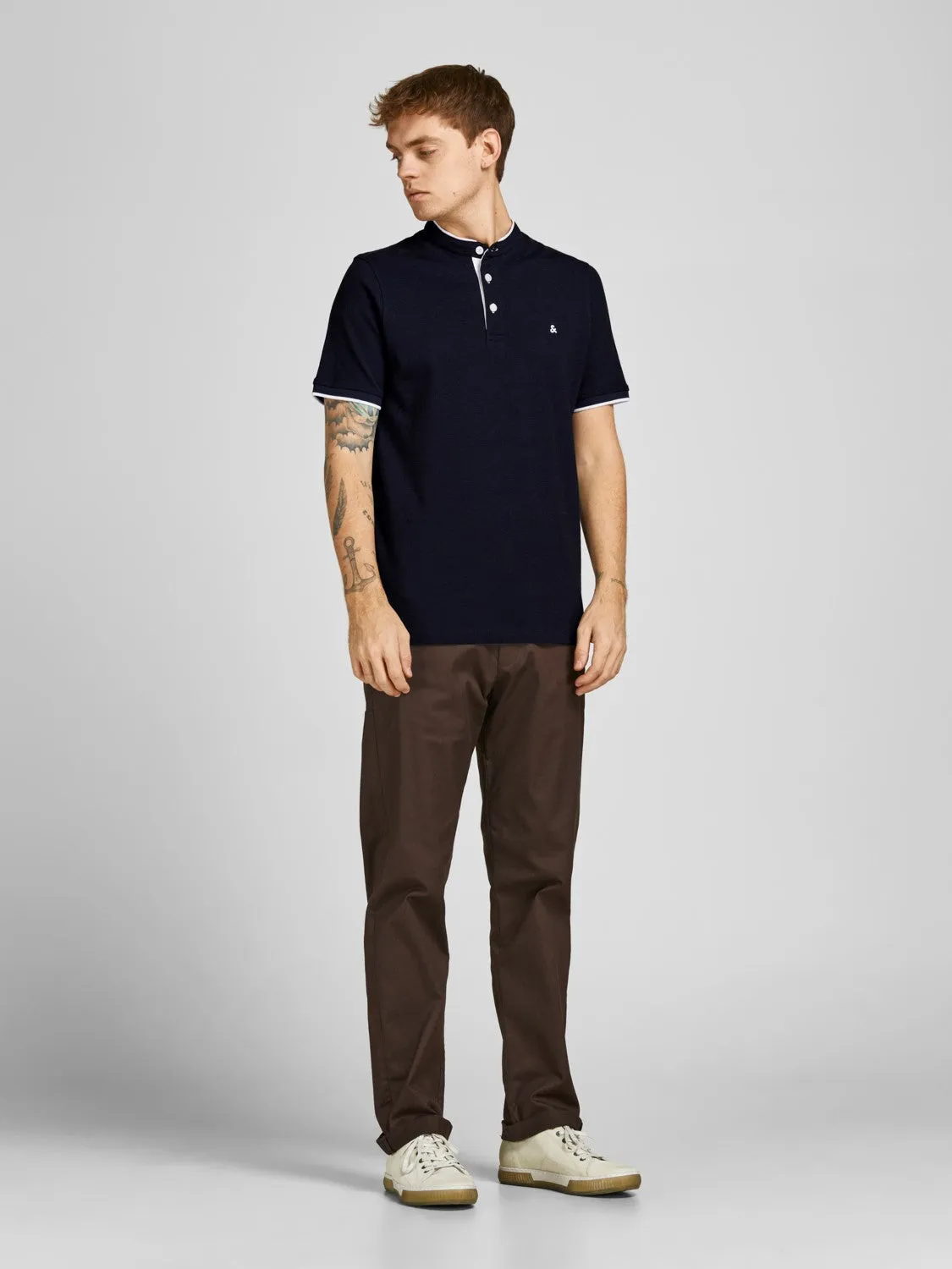 Jack & Jones Mens 'JJ Paulos Mao' Grandad Neck Polo T-Shirt