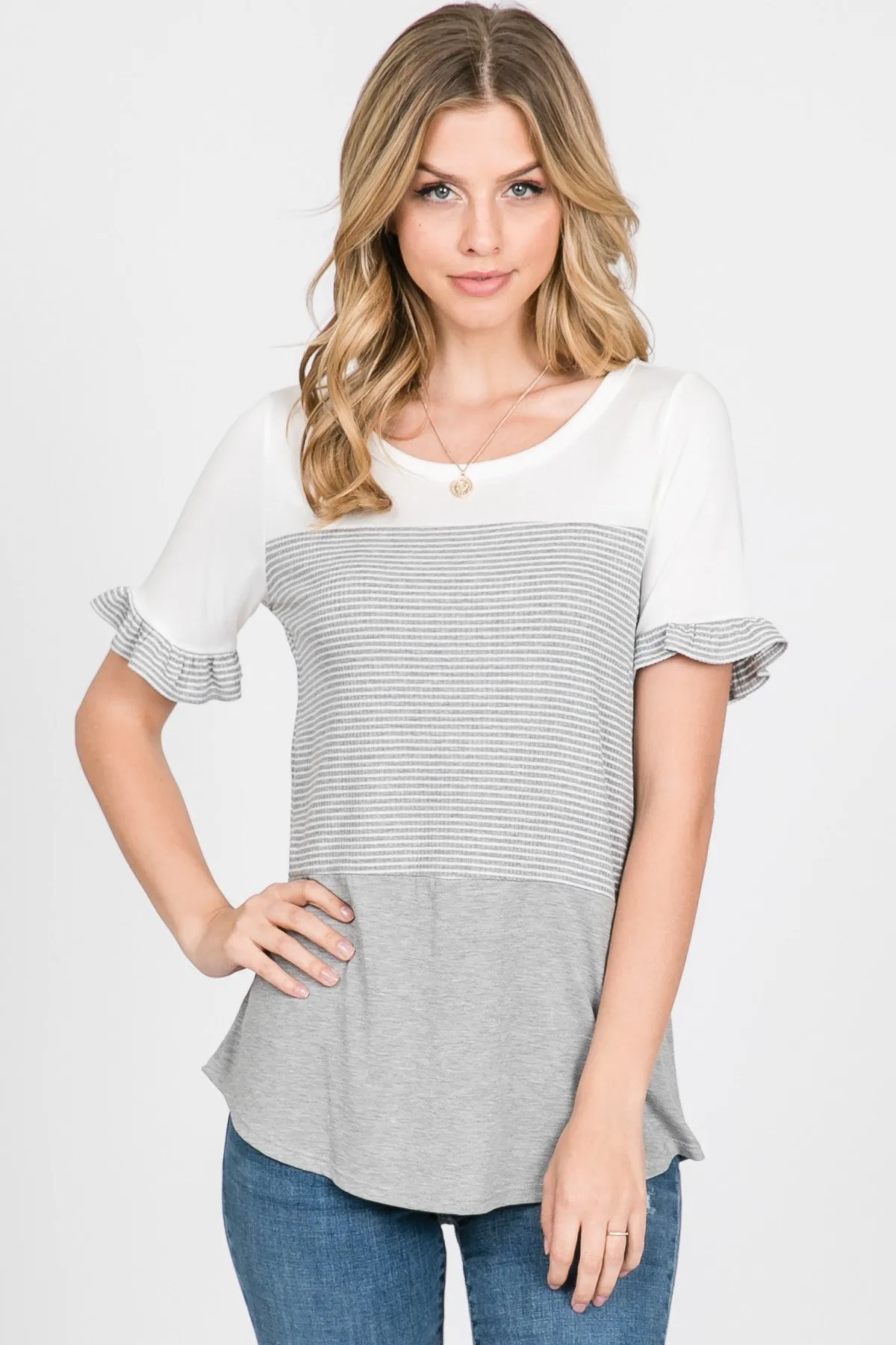 Jane Ruffle Tee in Gray