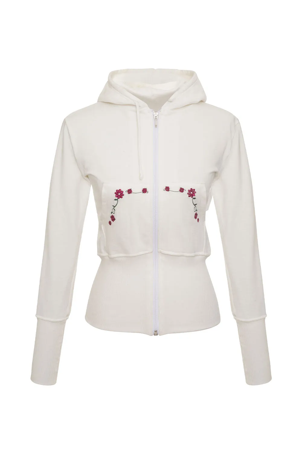 Jasmine Embroidered Zip Up Hoodie - Sea Fairy