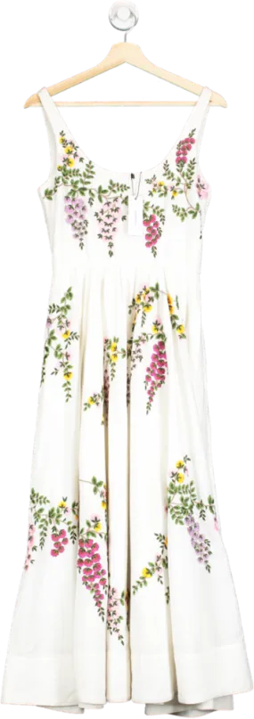 Karen Millen White Floral Embroidered Cotton Linen Woven Prom Dress UK 6