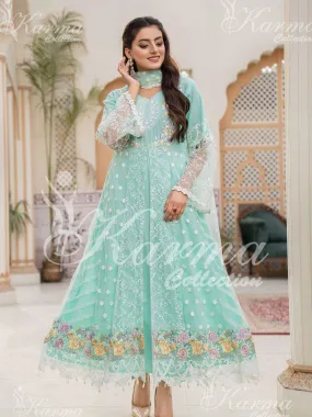 Karma Collection Aqua Cotton & Net Long Gown Frock (1292)