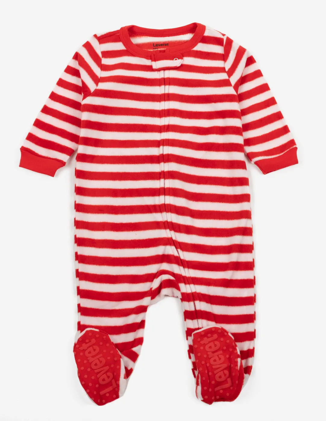 Kid's Footed Fleece Red & White Stripes Pajamas