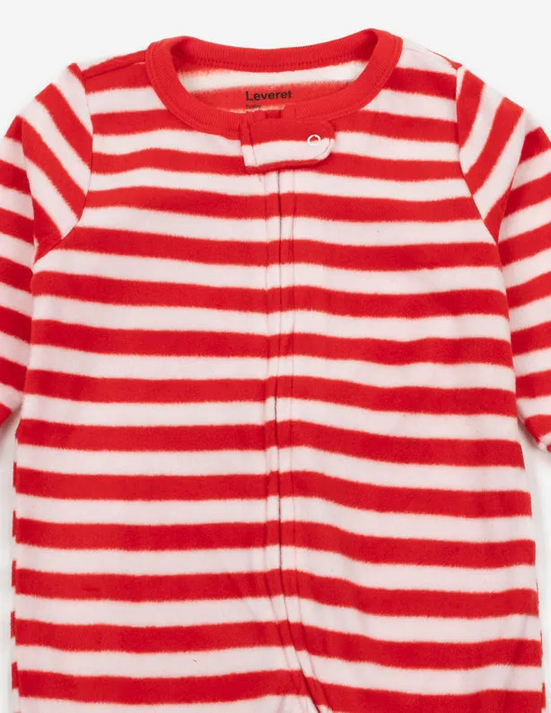 Kid's Footed Fleece Red & White Stripes Pajamas