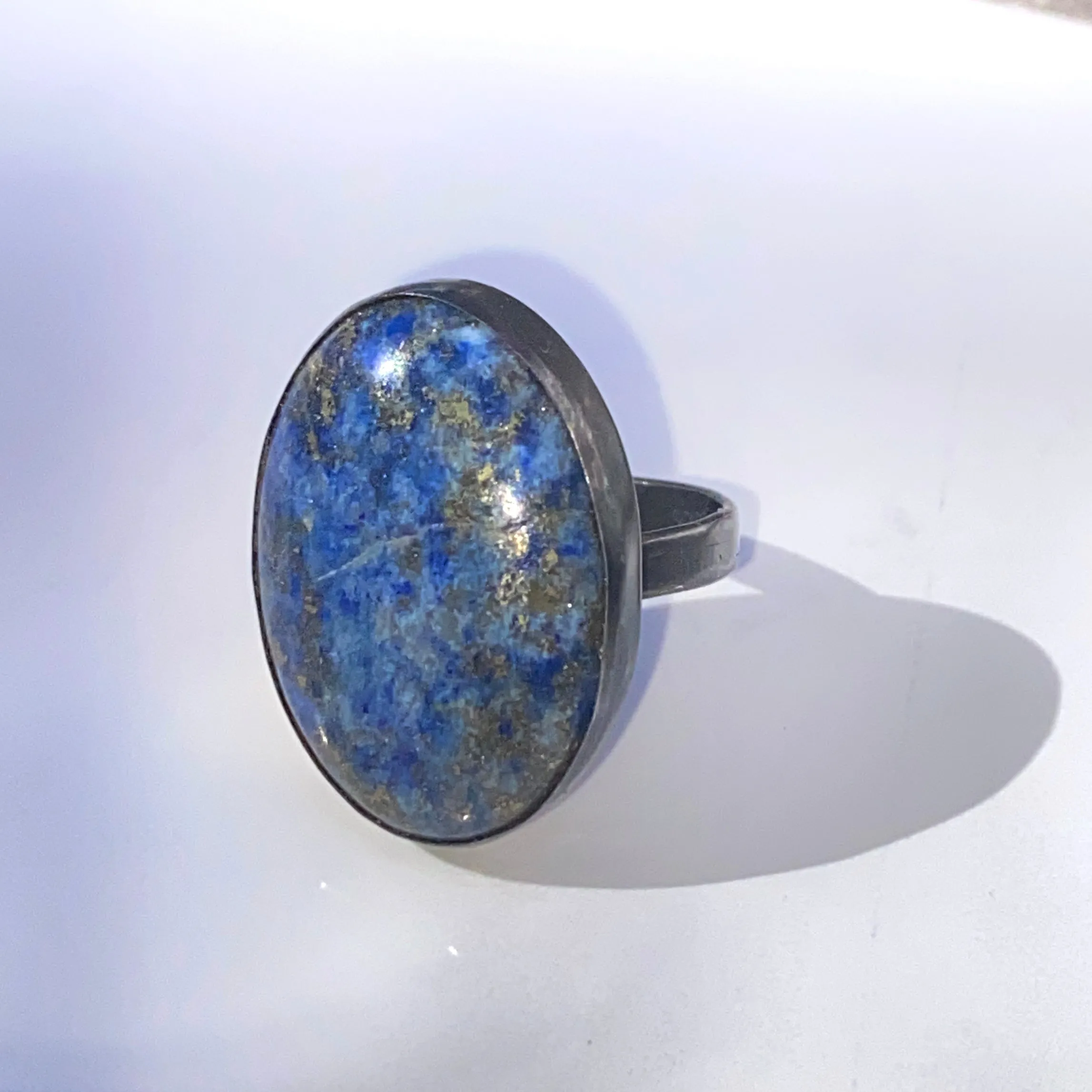 Lapis Lazuli gemstone and Oxidized Sterling Silver Ring