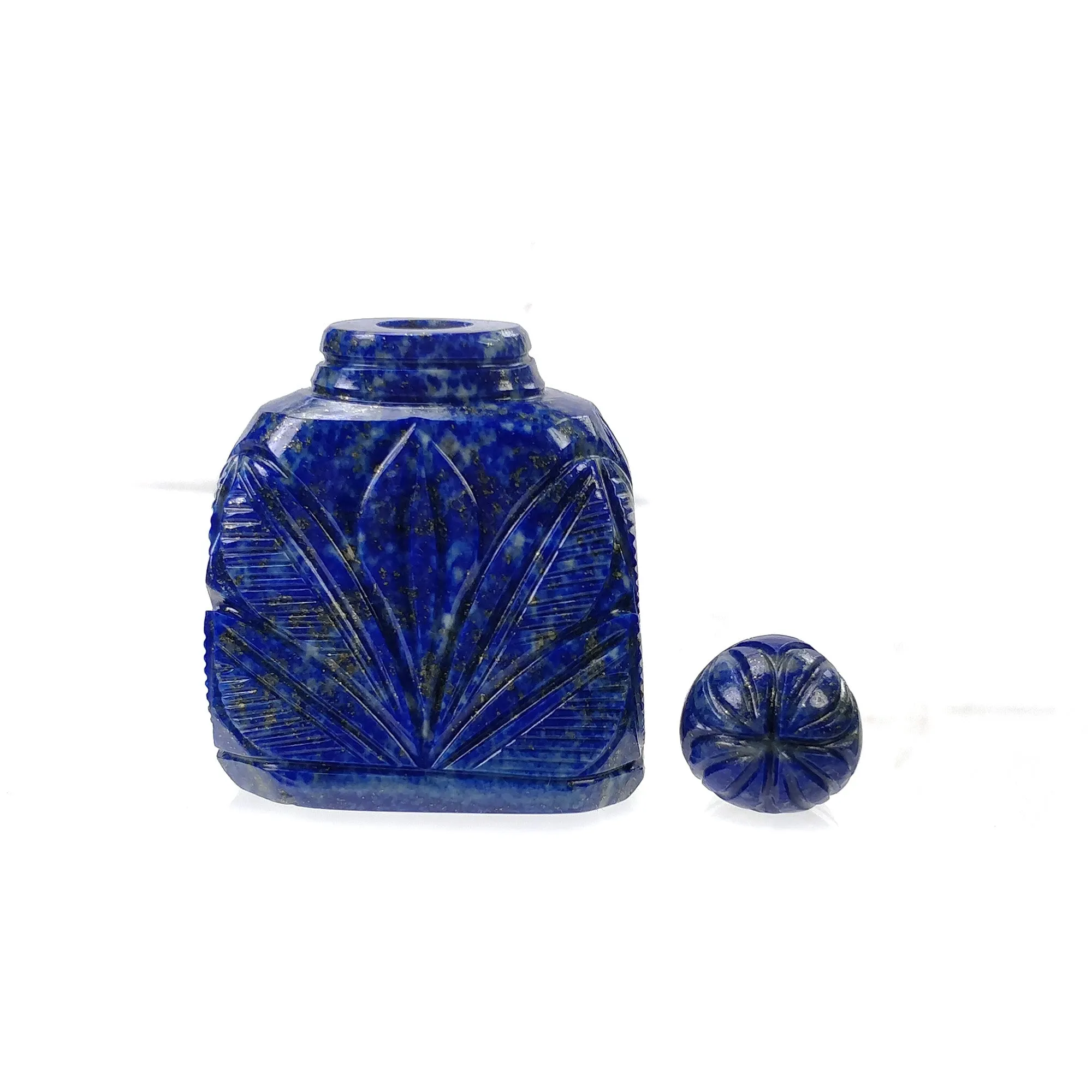 LAPIS LAZULI Gemstone Carving : 428.80cts Natural Untreated Lapis Hand Carved Bottle Sculpture 57*37mm