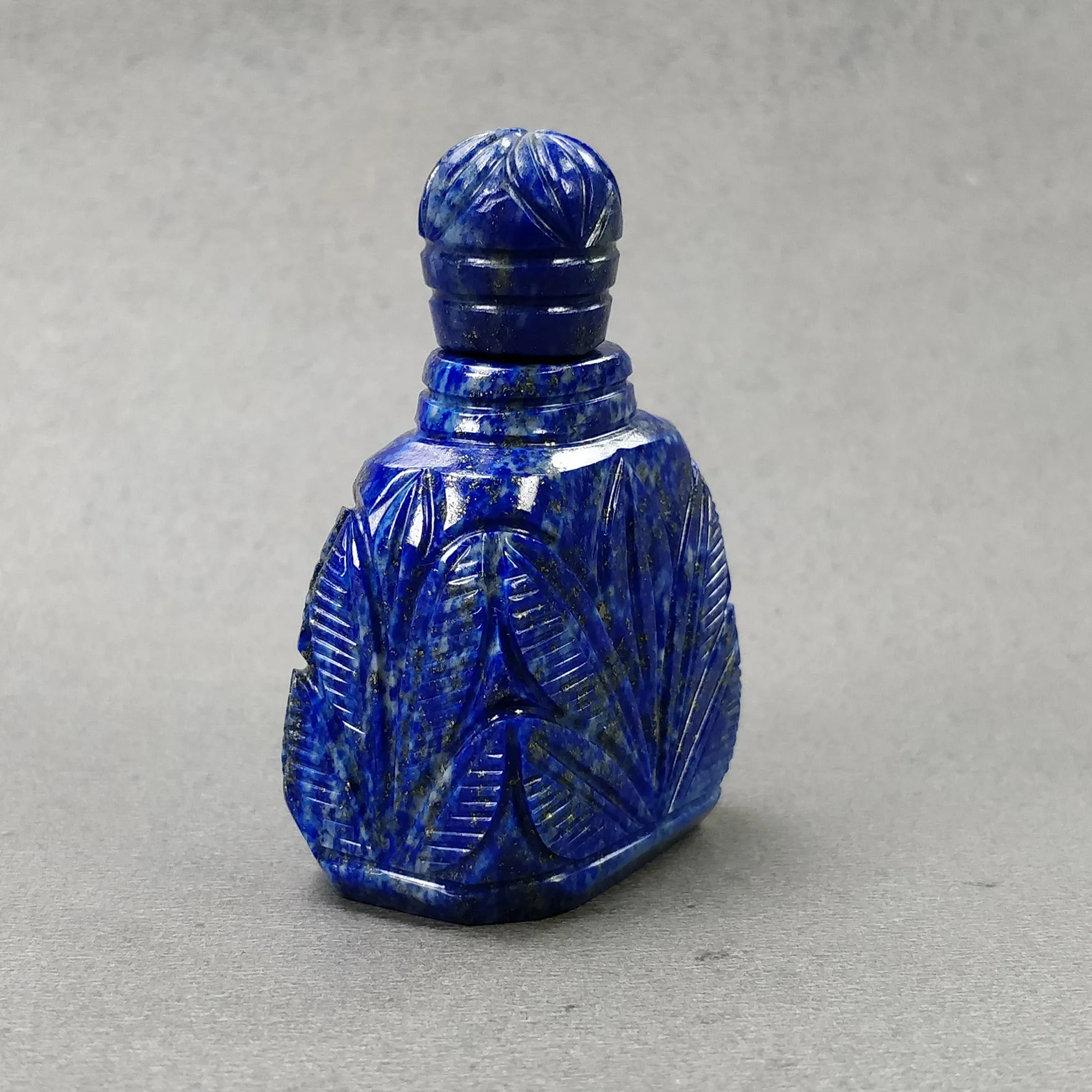 LAPIS LAZULI Gemstone Carving : 428.80cts Natural Untreated Lapis Hand Carved Bottle Sculpture 57*37mm