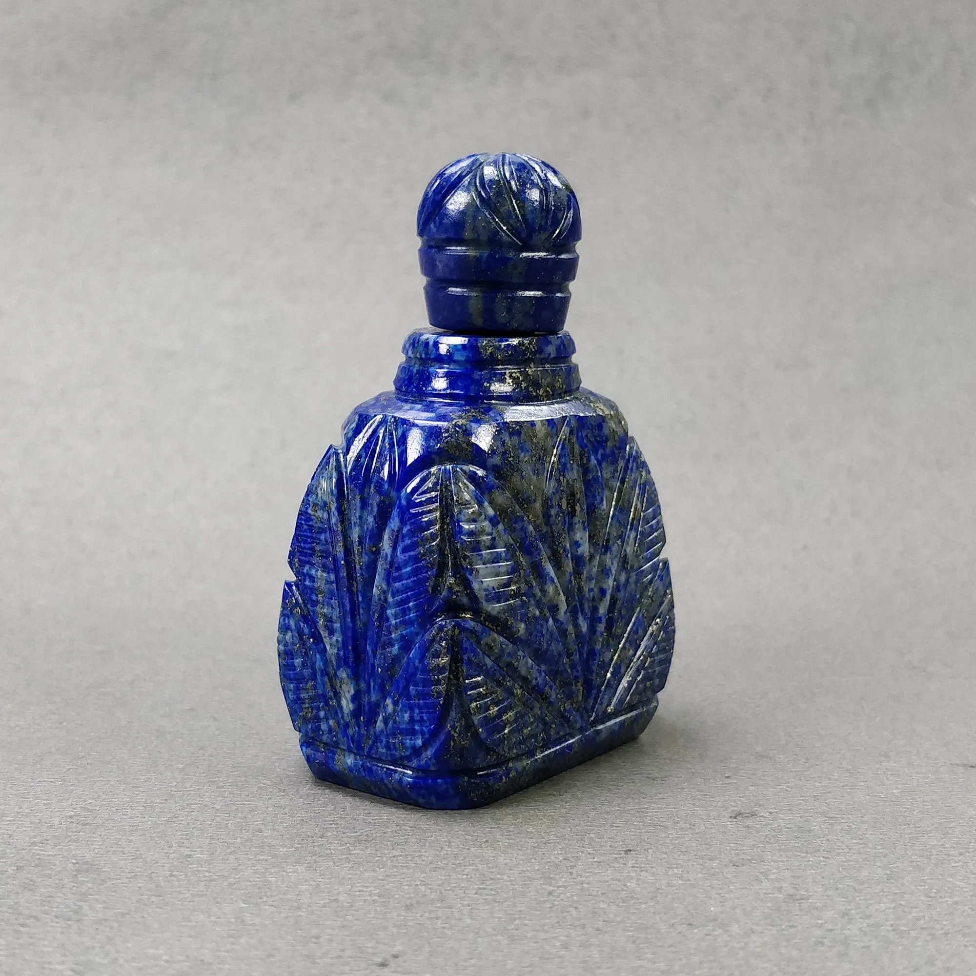 LAPIS LAZULI Gemstone Carving : 428.80cts Natural Untreated Lapis Hand Carved Bottle Sculpture 57*37mm