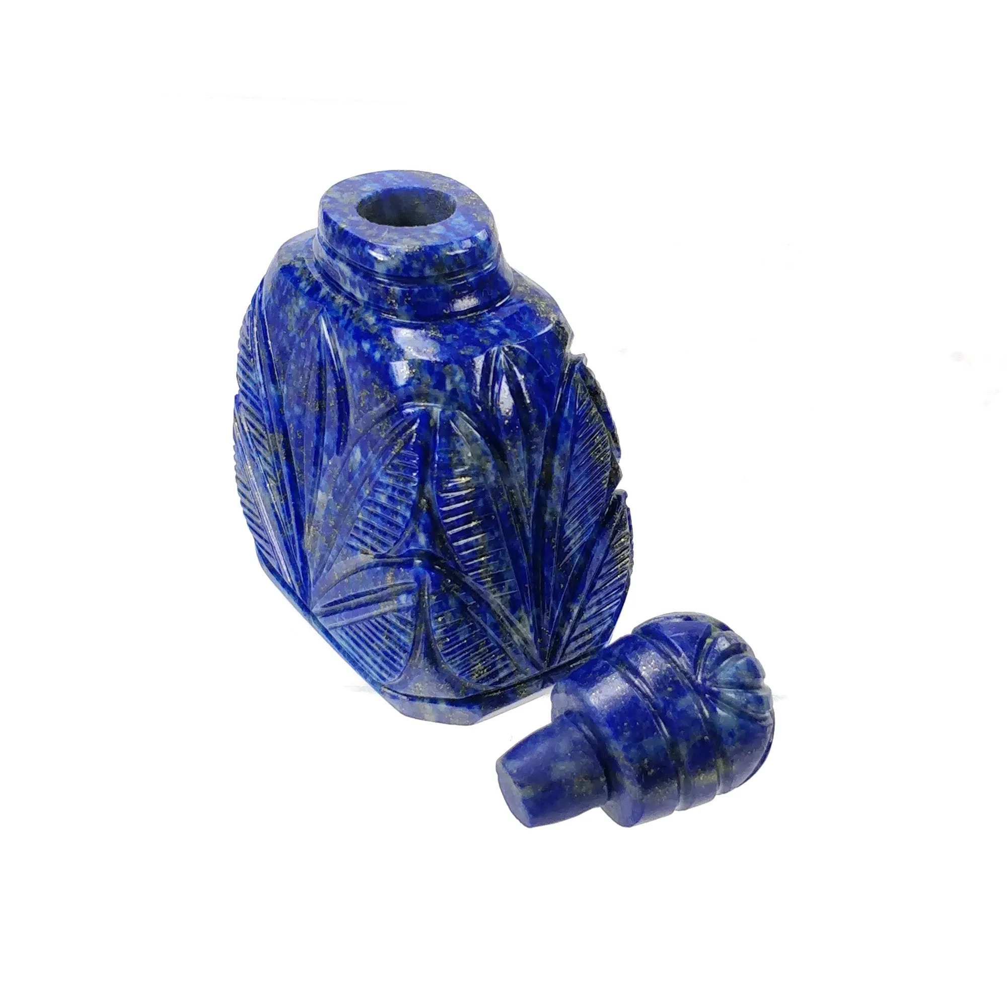 LAPIS LAZULI Gemstone Carving : 428.80cts Natural Untreated Lapis Hand Carved Bottle Sculpture 57*37mm