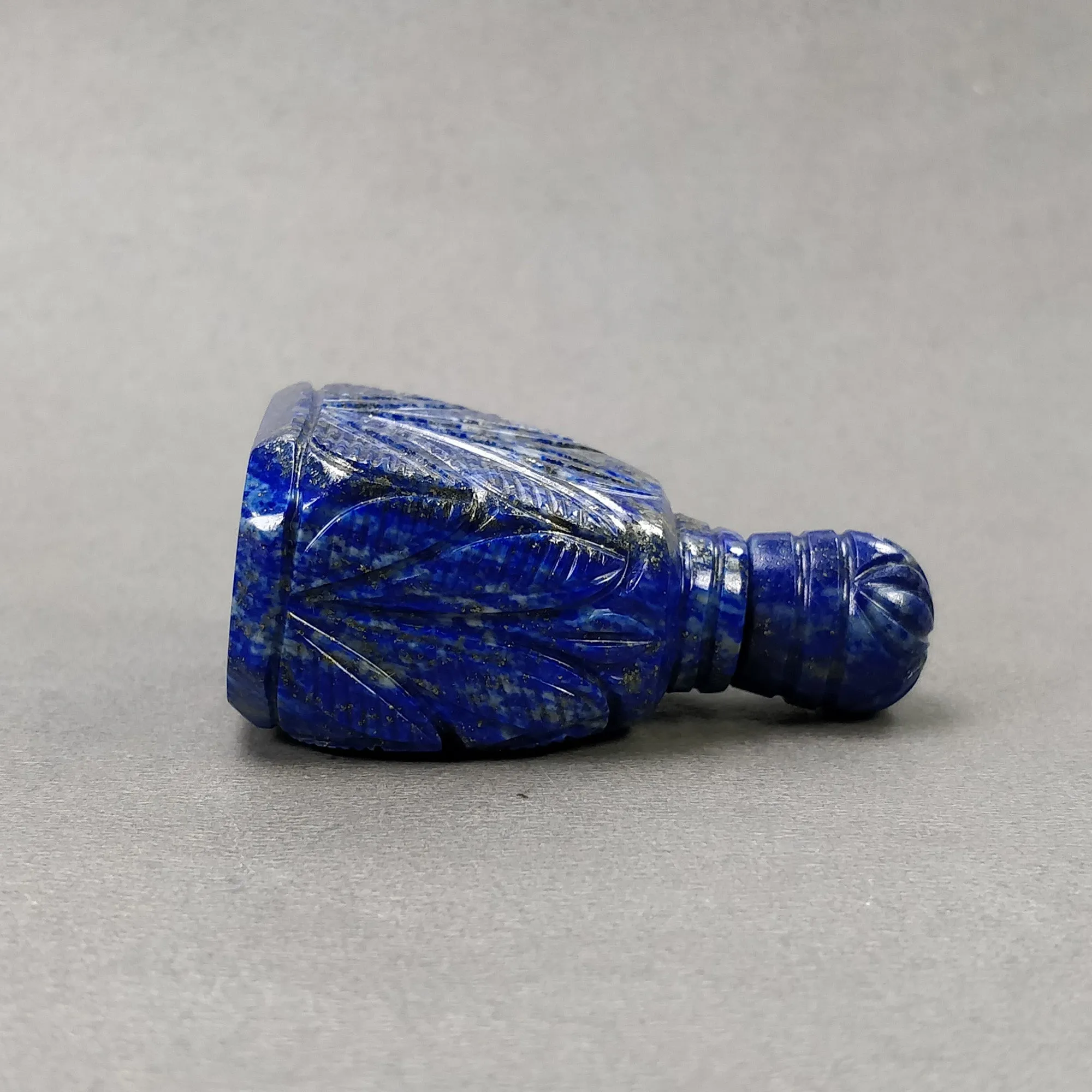 LAPIS LAZULI Gemstone Carving : 428.80cts Natural Untreated Lapis Hand Carved Bottle Sculpture 57*37mm