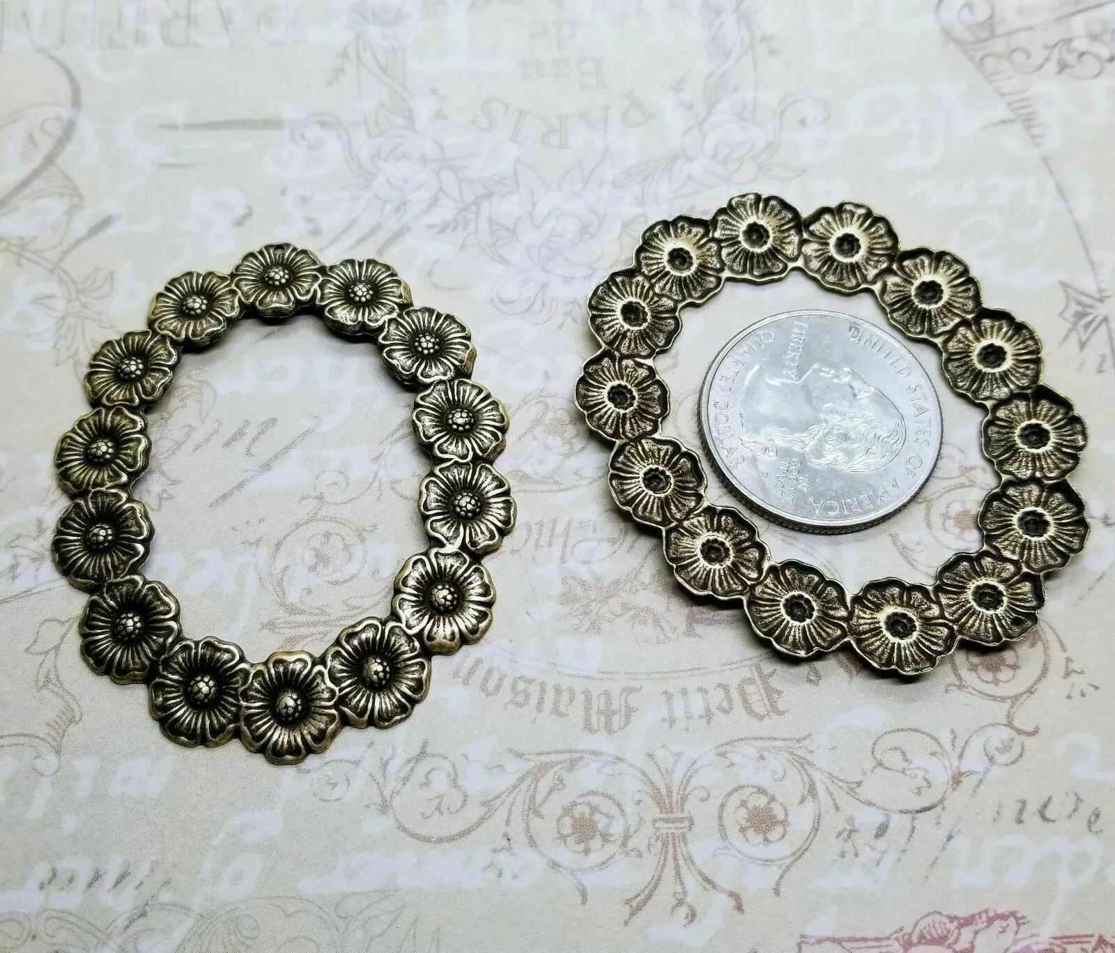 Large Brass Ornate Oval Floral With Hole Finding x 2 - 6599HSG.