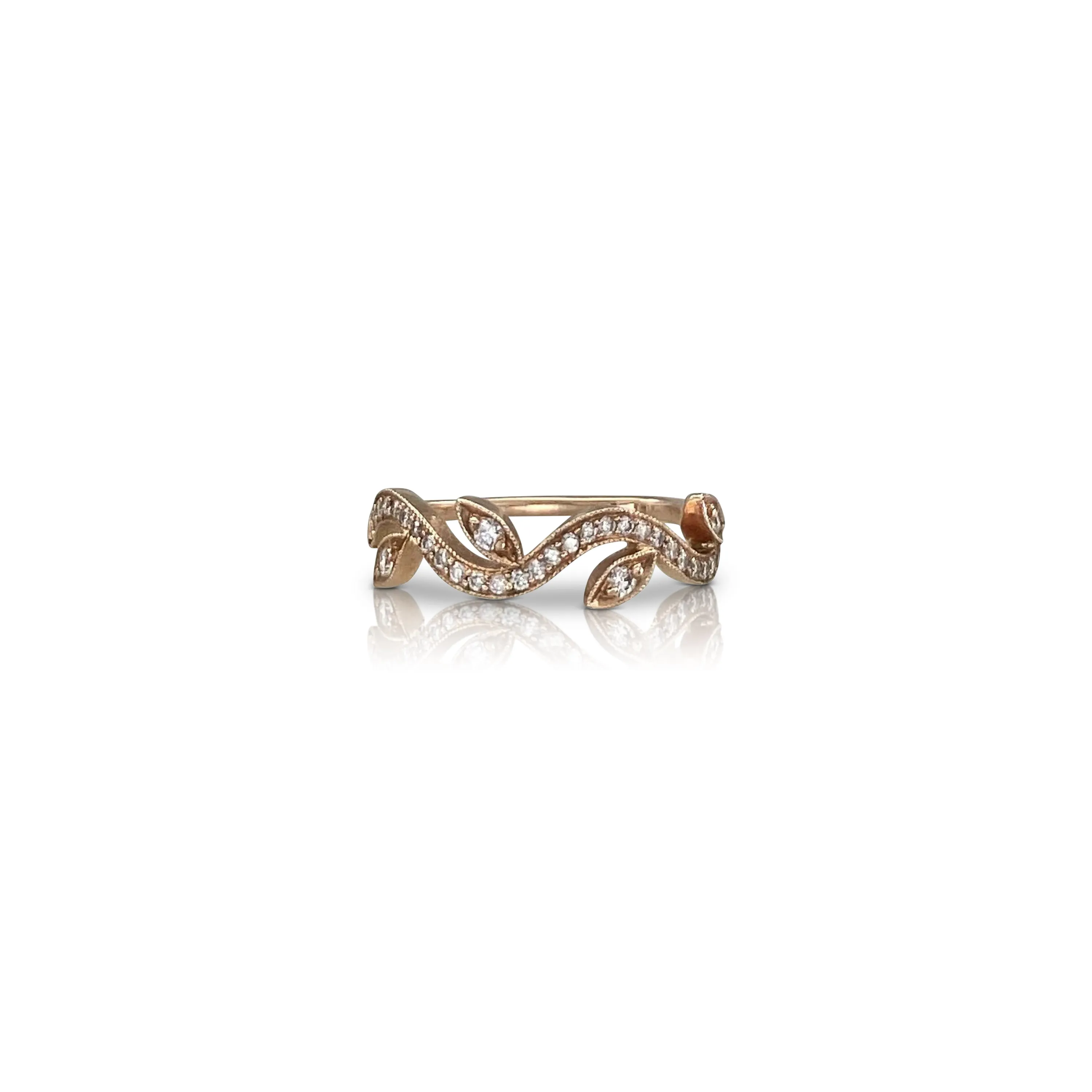 Leaf & Vine Ring in Rose Gold with Diamonds