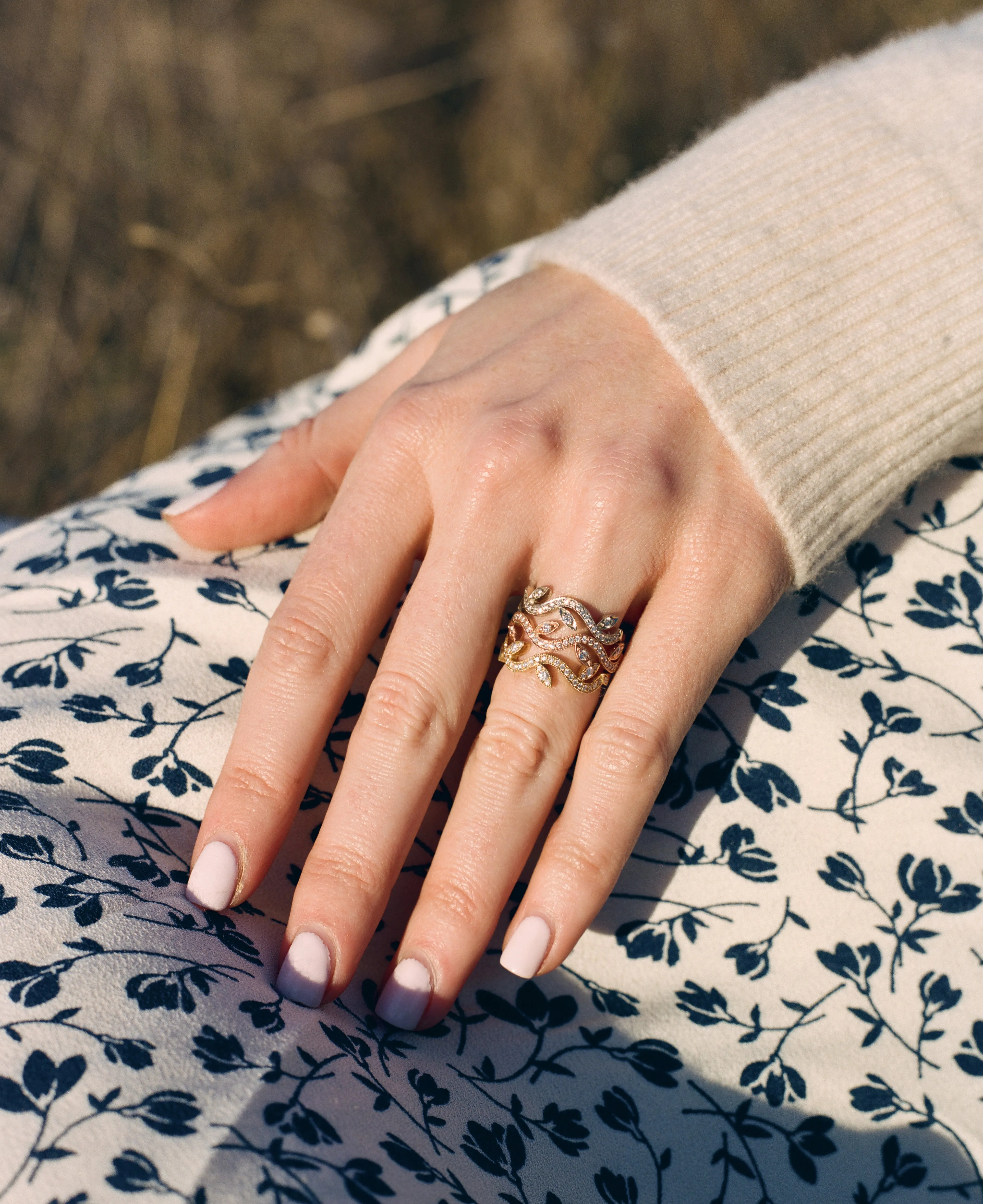 Leaf & Vine Ring in Rose Gold with Diamonds