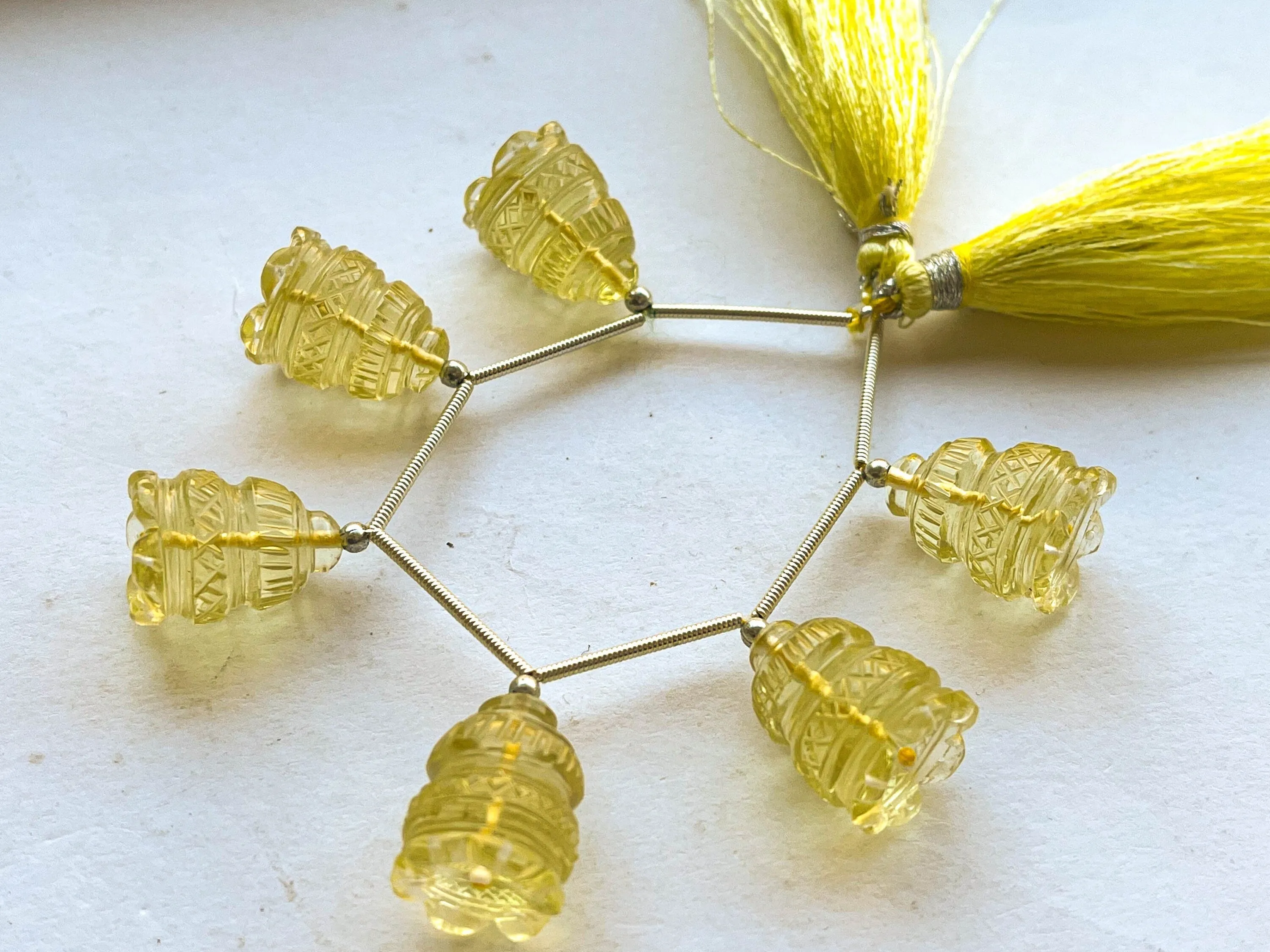 Lemon Quartz Flower Carved Bell Shape Beads