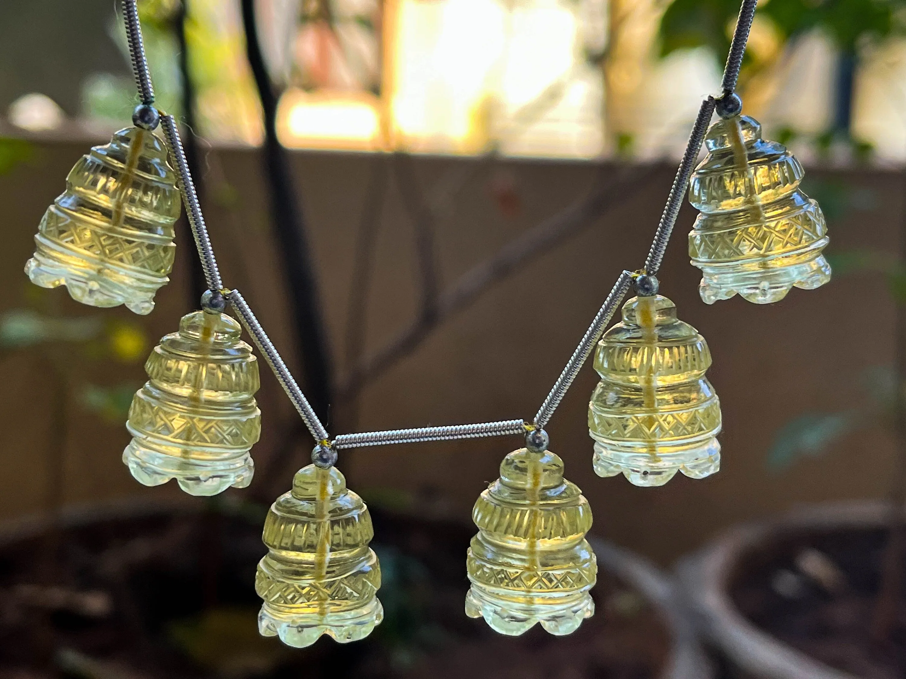 Lemon Quartz Flower Carved Bell Shape Beads