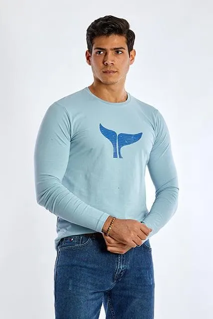 Long Sleeve Round Neck Graphic T-Shirt - SKY BLUE