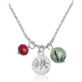 Lotus Charm Necklace with Prehnite and Red Crystal for Self-Regeneration