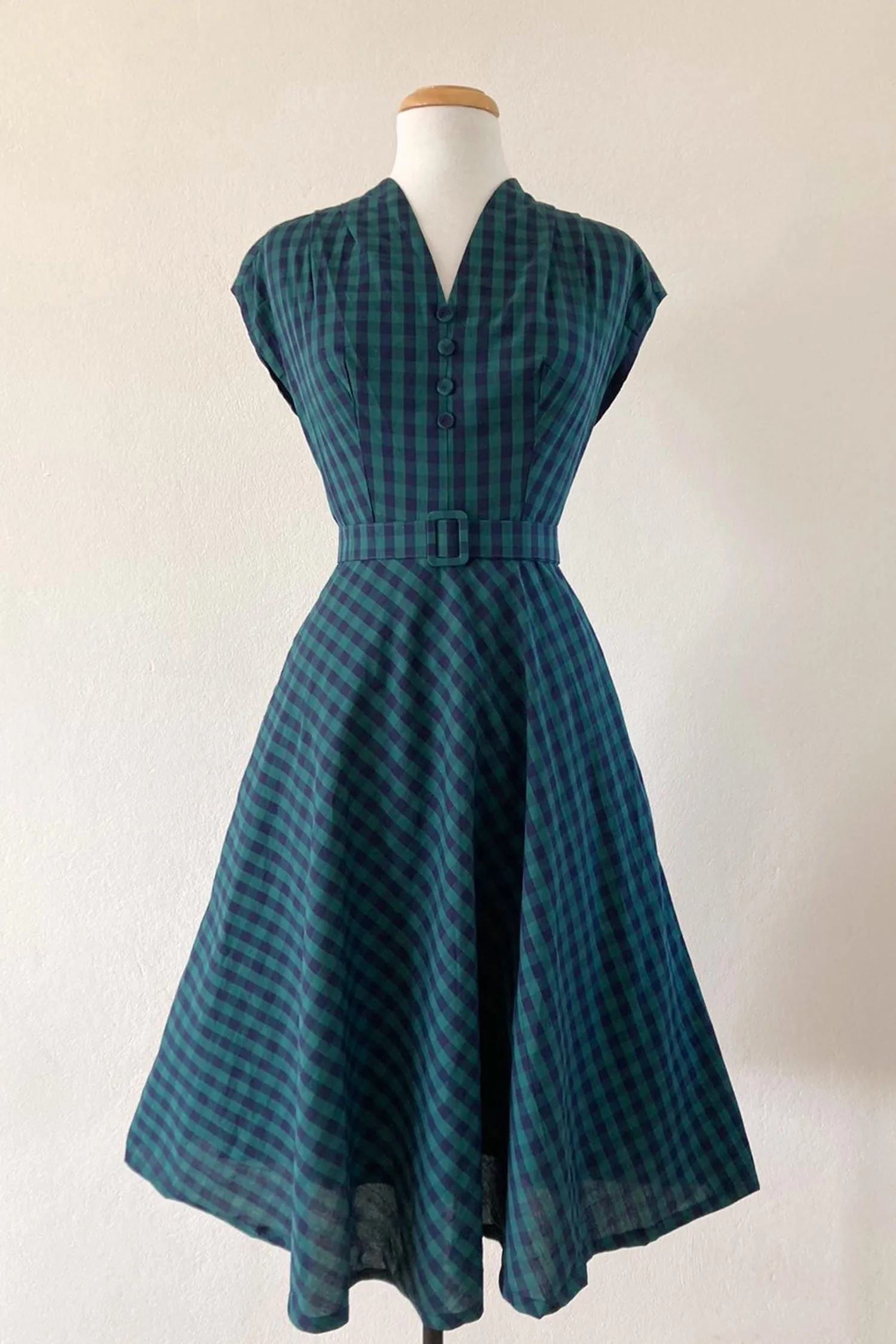 May Green & Navy Checker Dress