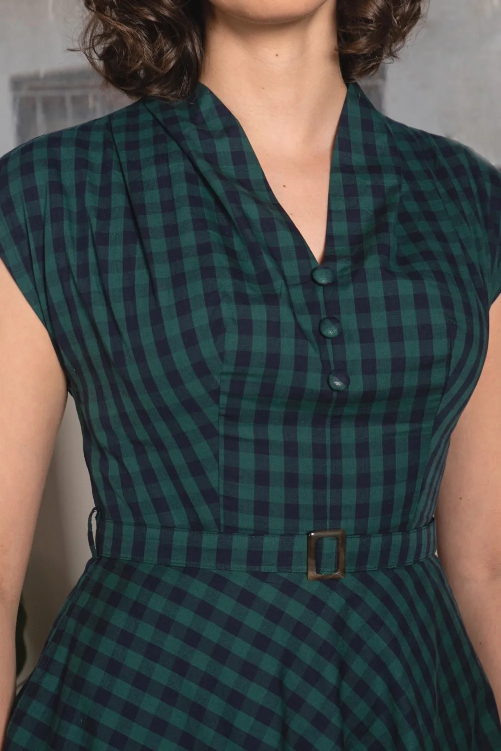 May Green & Navy Checker Dress