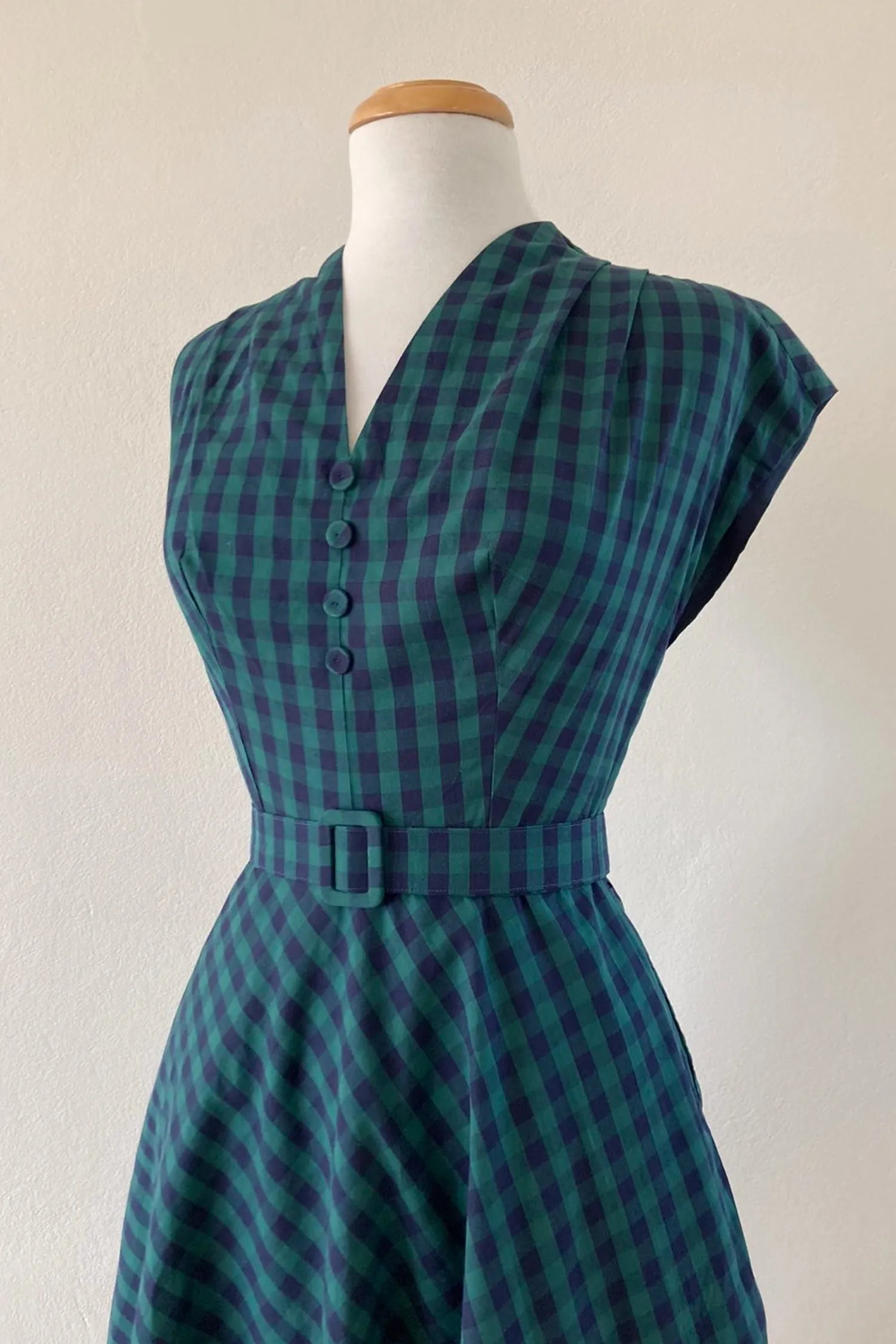 May Green & Navy Checker Dress