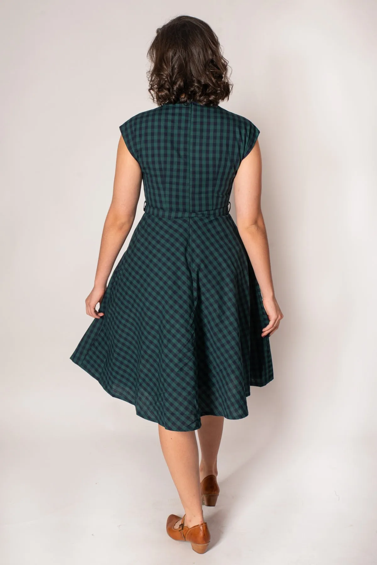 May Green & Navy Checker Dress