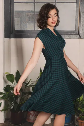 May Green & Navy Checker Dress