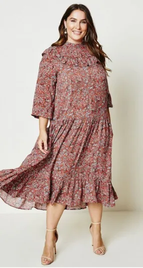 Maya Floral Ruffle Dress in PLUS