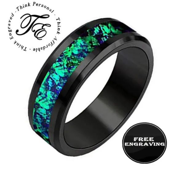 Men's Personalized Galaxy Opal Wedding Ring - Men's Opal Tungsten Wedding Ring