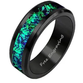 Men's Personalized Galaxy Opal Wedding Ring - Men's Opal Tungsten Wedding Ring