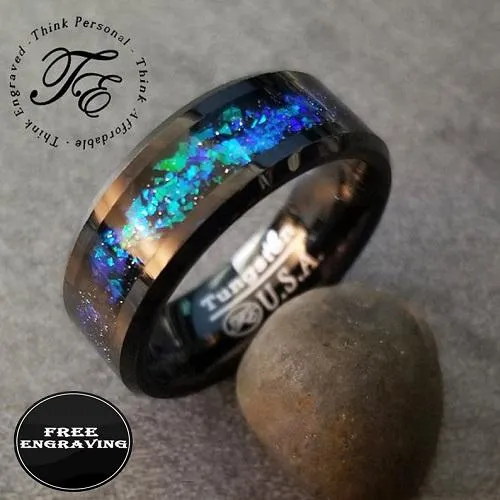 Men's Personalized Galaxy Opal Wedding Ring - Men's Opal Tungsten Wedding Ring