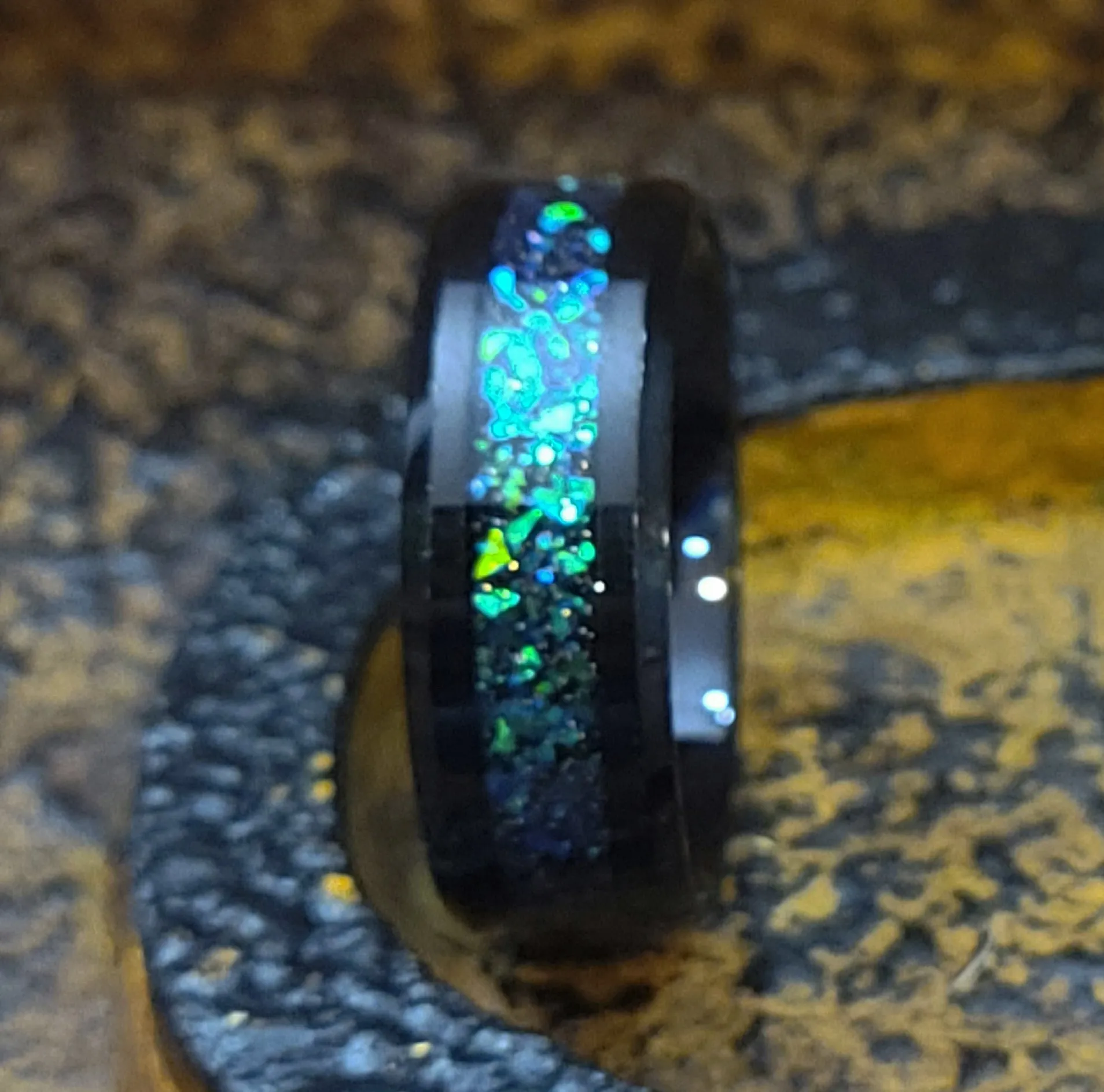 Men's Personalized Galaxy Opal Wedding Ring - Men's Opal Tungsten Wedding Ring