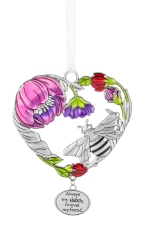 Metal Multicolored Bee and Flower Ornament - Always my sister, forever my friend