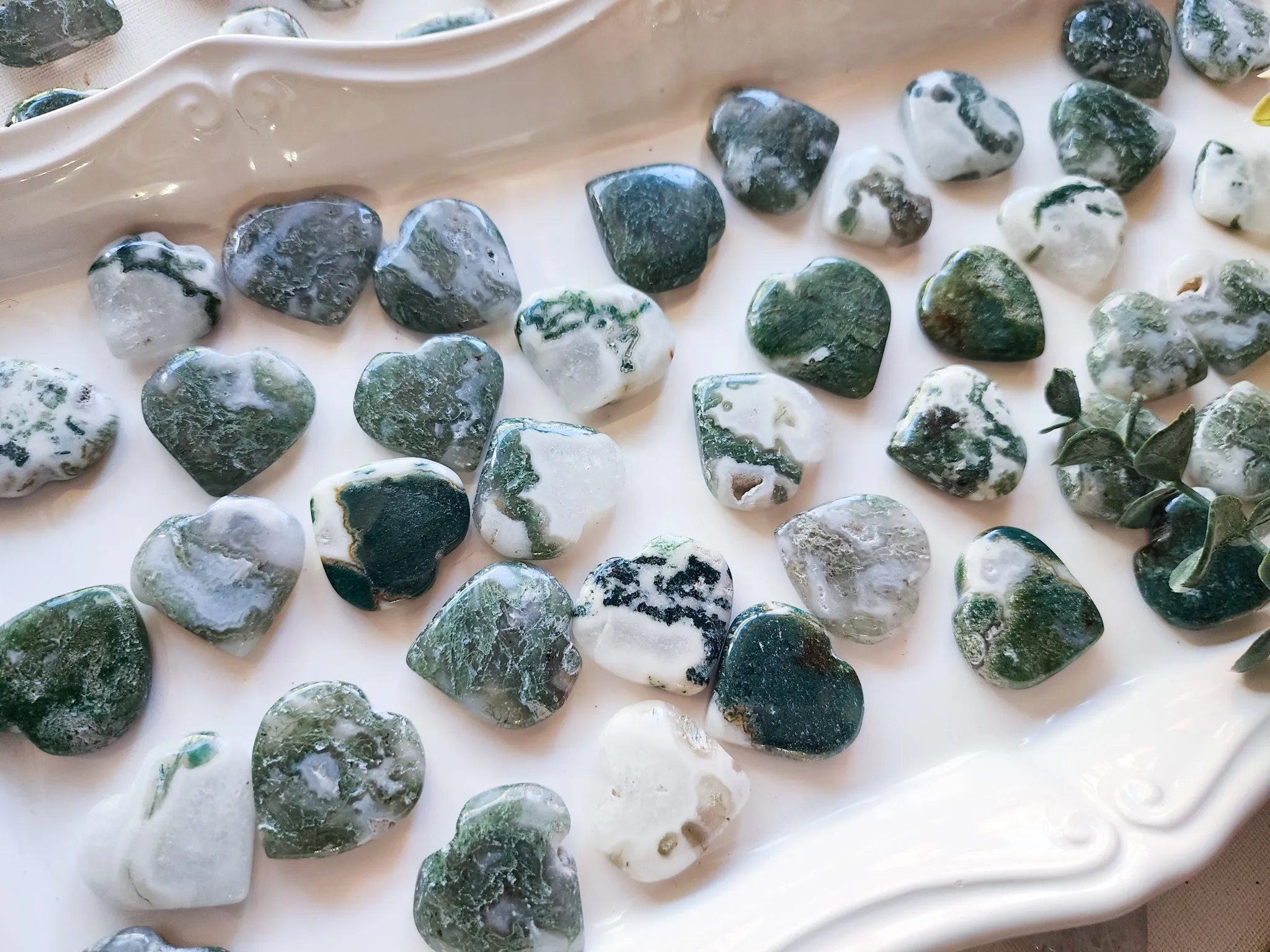 Moss Agate Flat Mini Hearts