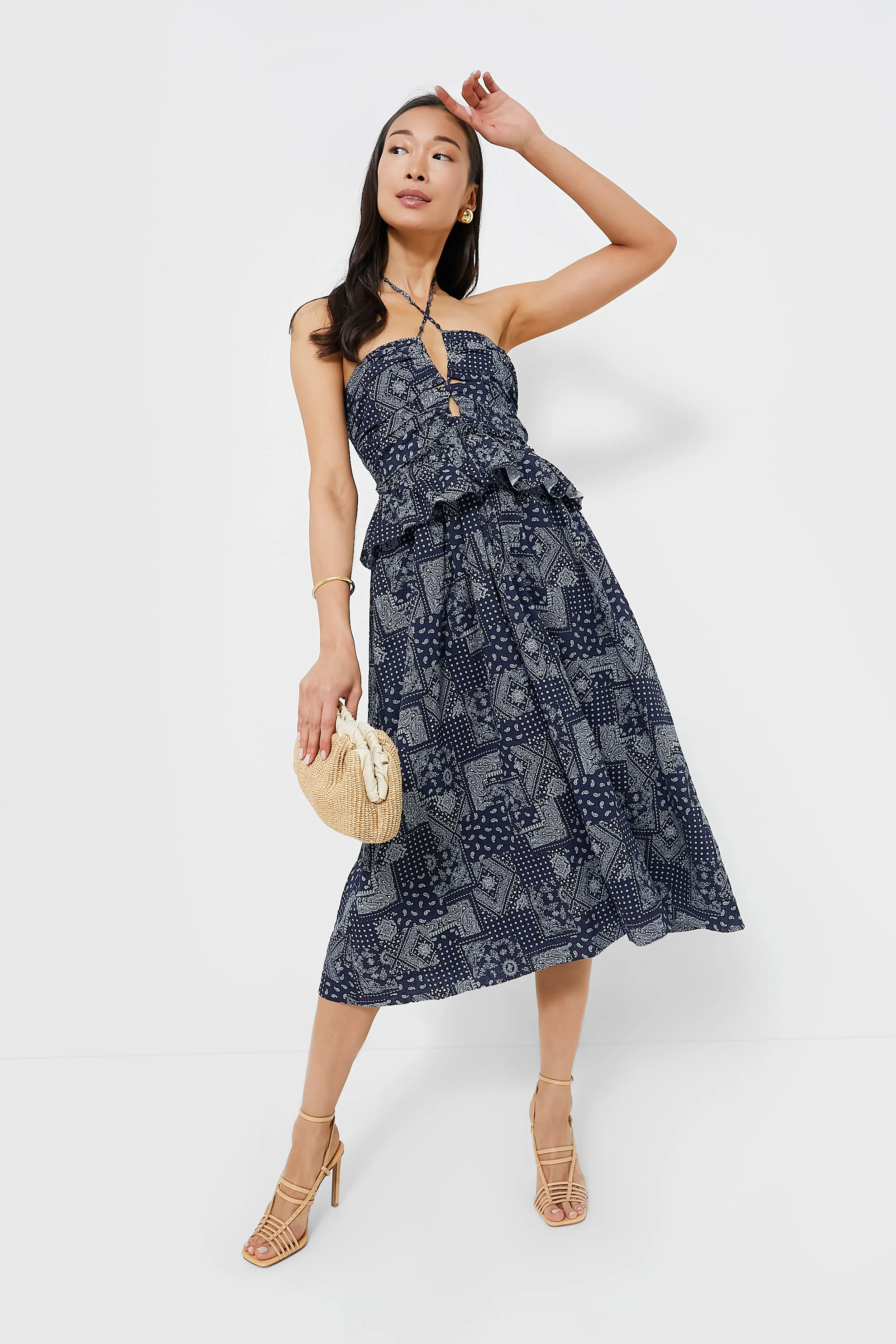 Navy White Daytona Midi Dress