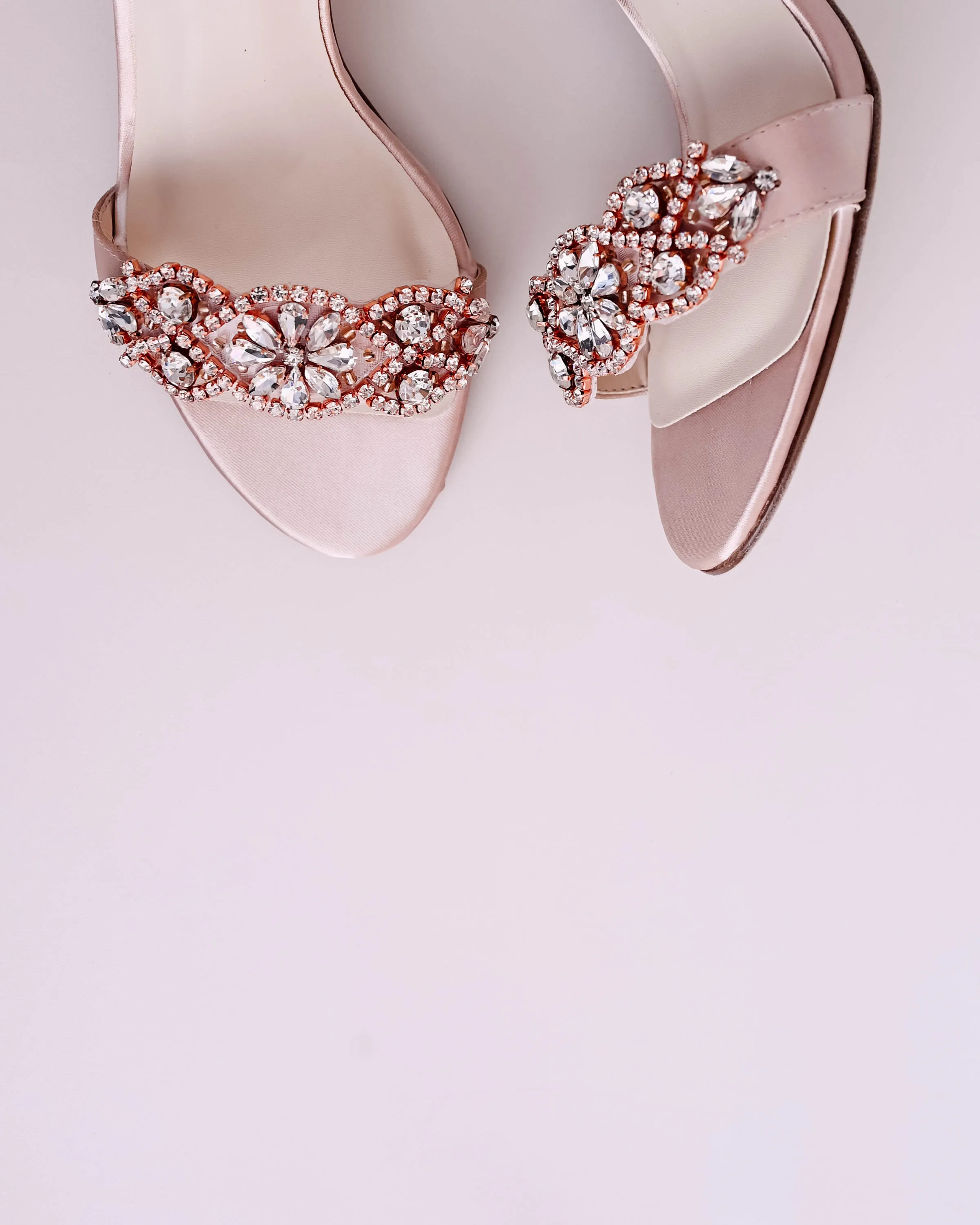 Nayomi Blush Bridal Sandals with Rose Gold & Silver Crystal Applique