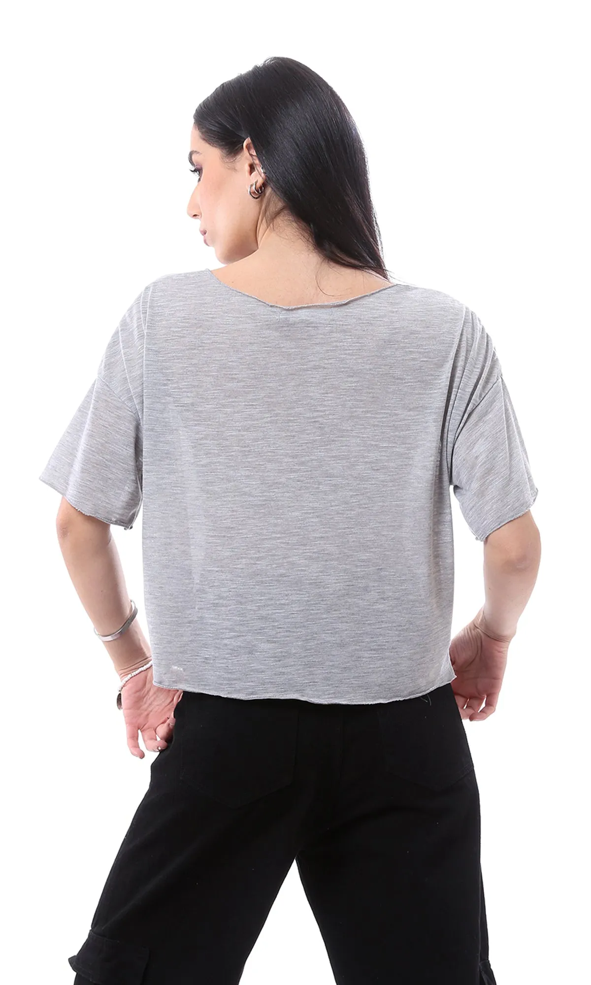 O166326 Wide Neck Loose Heather Grey Lightweight Tee