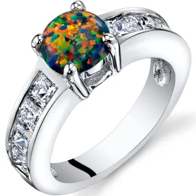 Opal Round Cut Sterling Silver Ring Size 5