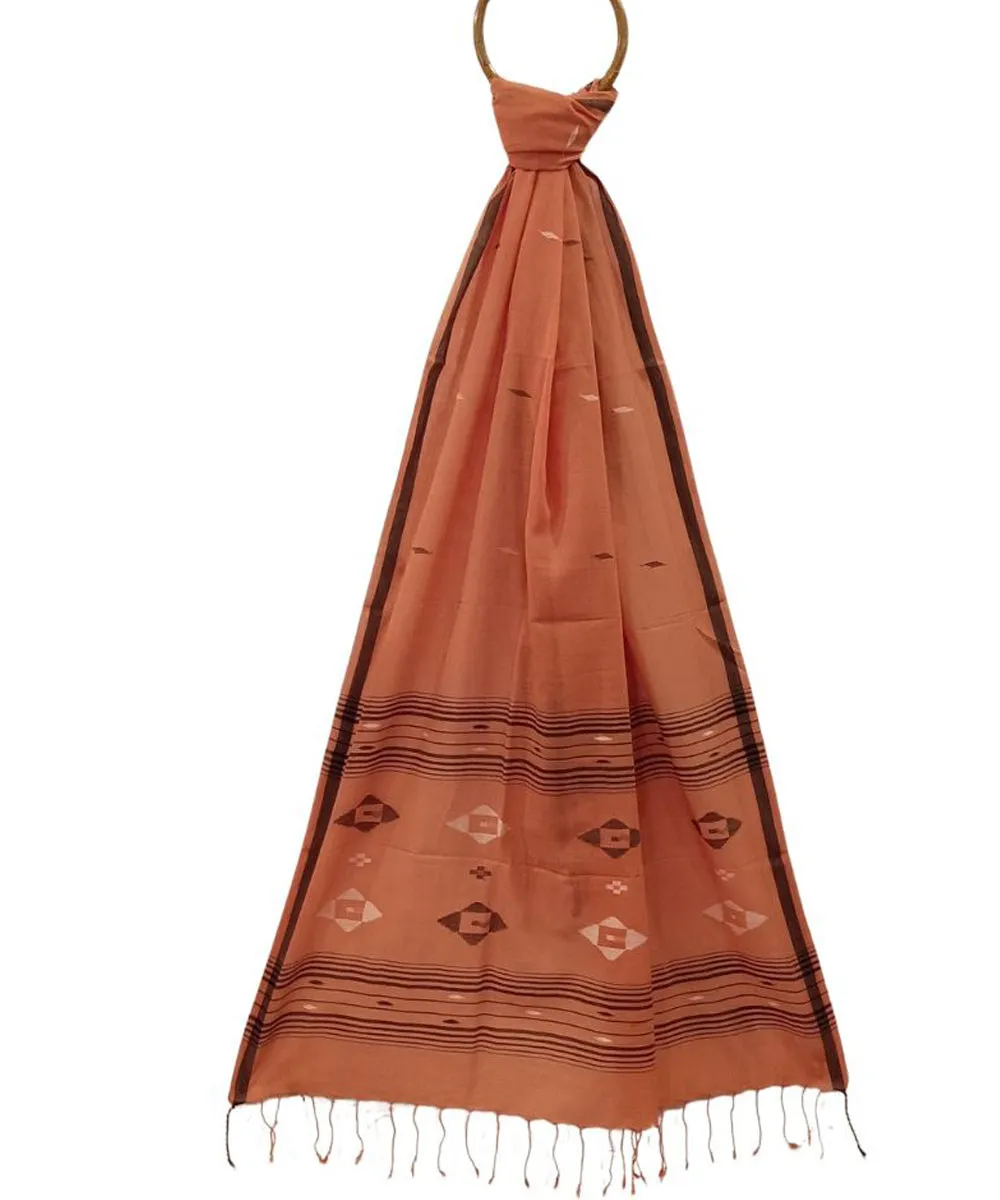 Orange handwoven cotton jamdani stole