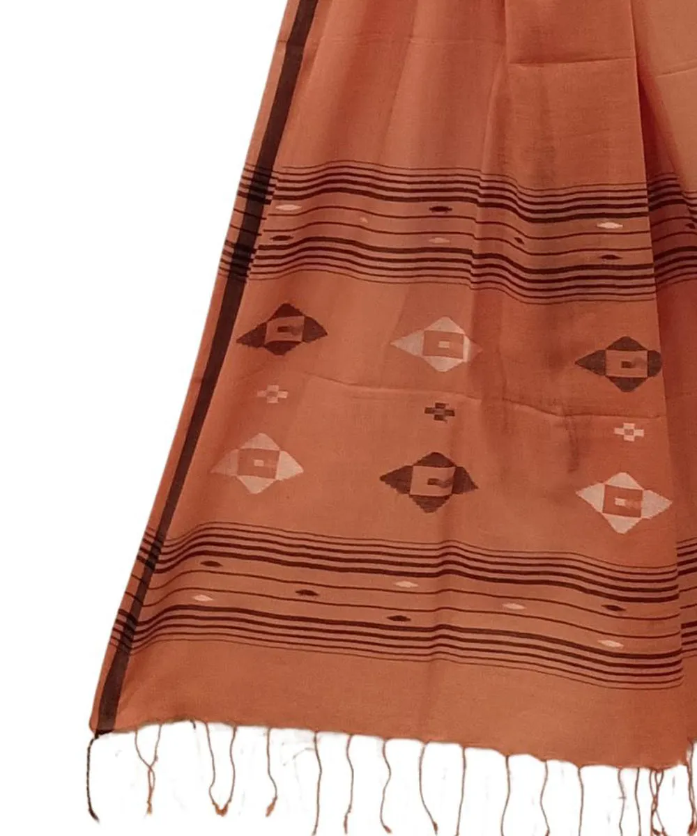 Orange handwoven cotton jamdani stole