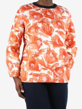 Orange long-sleeved floral printed top - size L